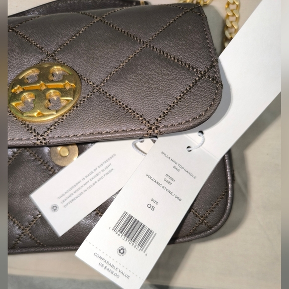 Tory Burch Willa Mini Top Handle Bag Volcanic Stone Quilted Leather - Picture 14 of 17
